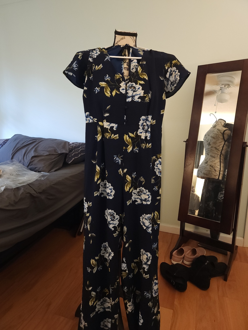 Trixxi Navy Floral Tie-Front Wide Leg Jumpsuit